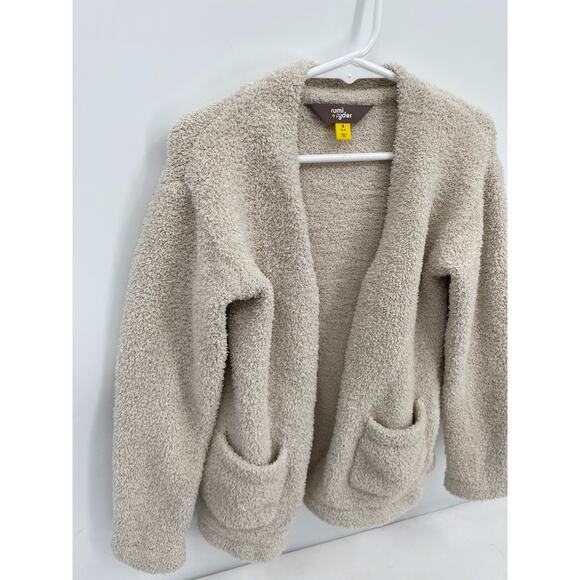 rumi + ryder Cream Oatmeal Fuzzy Cardigan Cozy Open Front  S 6/7 - Picture 2 of 6